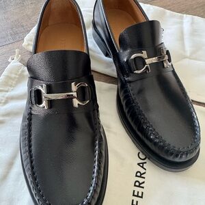 Salvatore Ferragamo Black Leather Slip-On Loafers